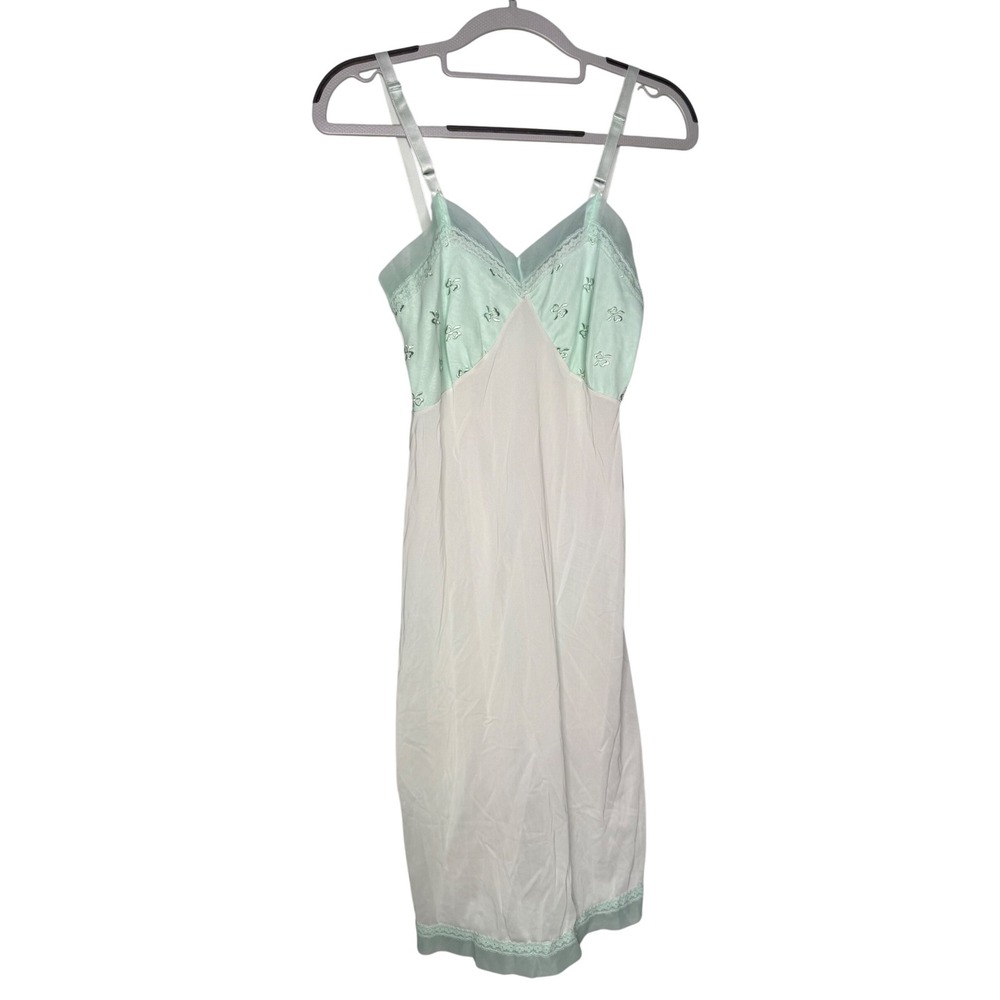 Vintage‎ Philmaid Slip Nightgown Mint Green Ivory Nylon Lace Bust 32